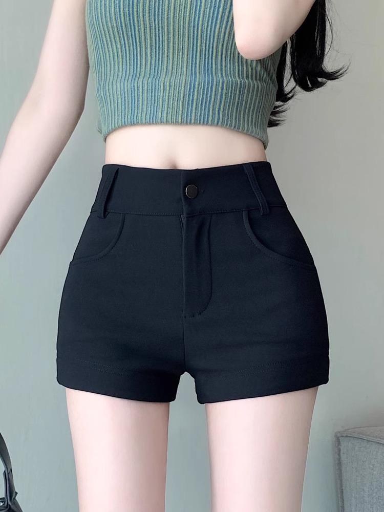 Черные шорты-костюм А-силуэта с высокой талией и эффектом похудения для женщин - Осенняя коллекция 2024