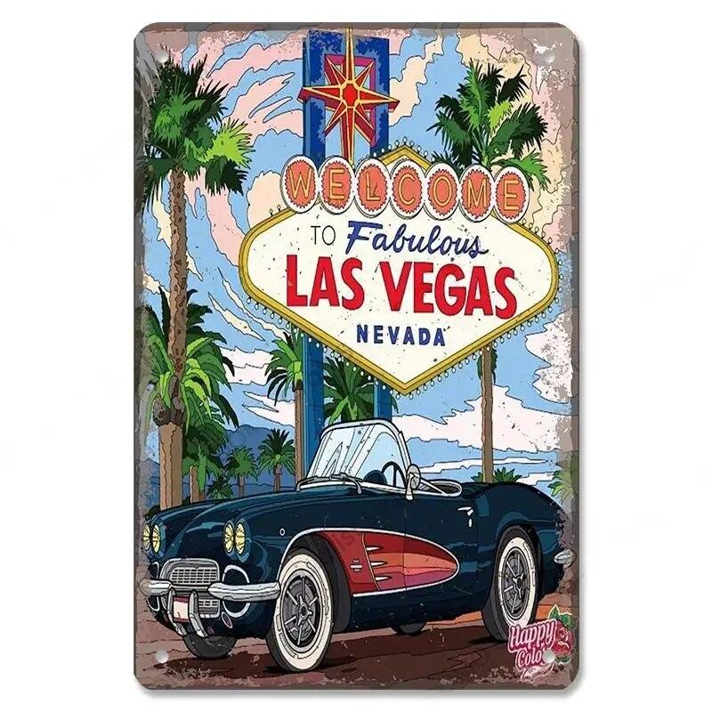 Welcome To Las Vegas Plaque Metal Tin Signs Vintage Decor Nevada Casino Metal Posters Wall Art Decor