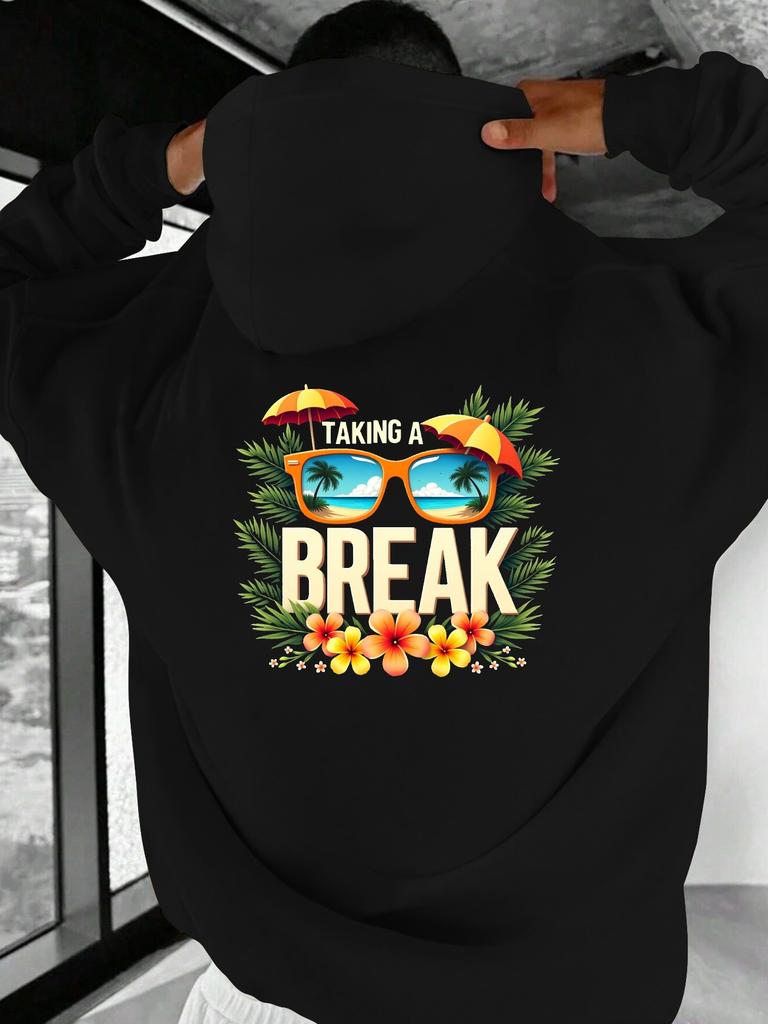hoodie - Taking A Break Tropical Graphic Pullover with Hood