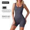 "Seamless Summer Yoga One-Piece Jumpsuit - Fitness Wear Bodysuit with Threaded Strap Shorts."