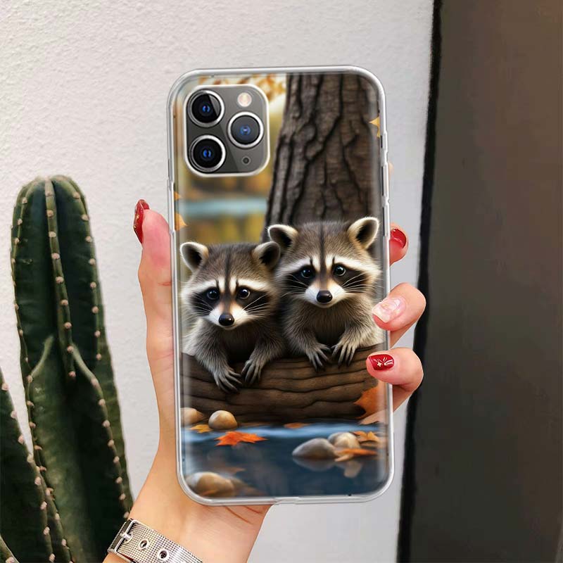 Raccoon Cute Animal For iPhone 17 Air 16 15 14 Plus 13 Mini 12 11 Pro Max Phone Case 16E 7 Print 8 SE Fundas Cover Soft Coque 16