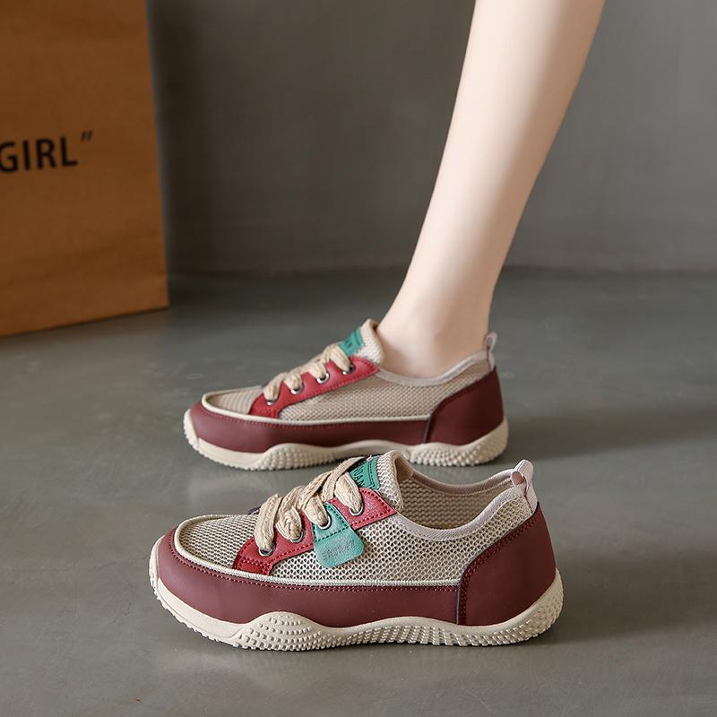 2024 New Fashion Casual Vulcanized Shoes Color Matching Mesh Lace-up Breathable Low-top Women's Sports Shoes Zapatos De Mujer