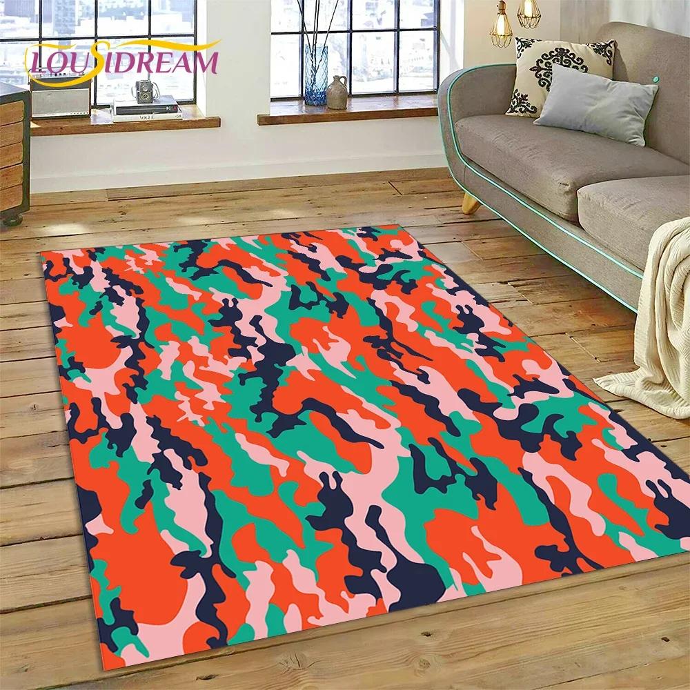 3D Colorful Camo Green Camouflage 2025 Style Carpet Rug for Living Room Bedroom Home Sofa Decoration Area Rug Non-slip Floor Mat