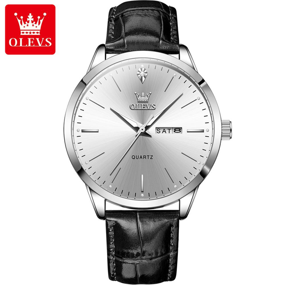 OLEVS 2935 Luxury Brand Hot Selling Styles Calendar Genuine Leather Luminous Strap Quartz Watch for Man