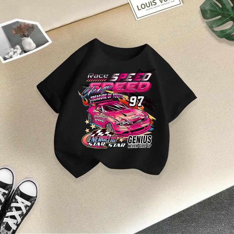 Children T-shirt Car Printed Kids 100% Cotton Tops 2-13Y O-Neck Short-sleeve T-shirt