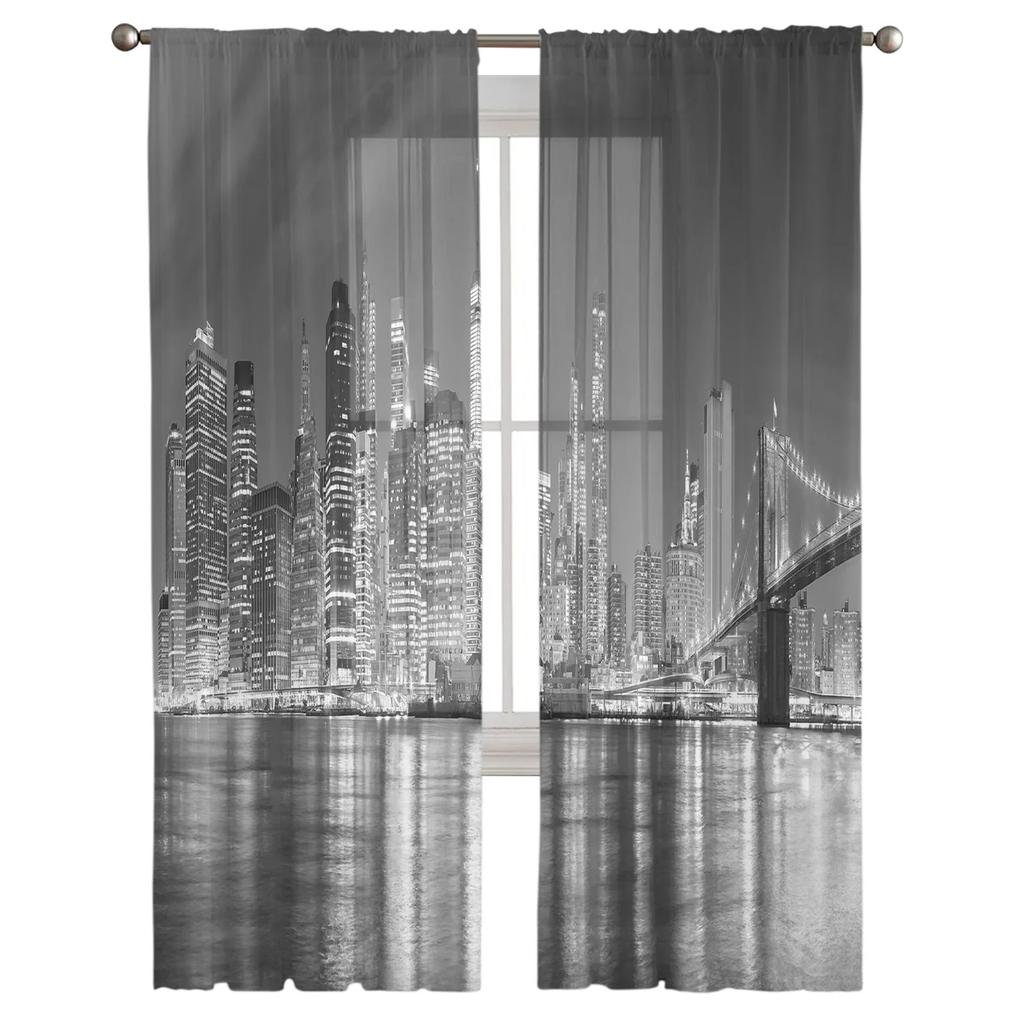 City Night Lights Sheer Curtains Living Room Window Tulle Curtains For Bedroom Kitchen Home Decoration Voile Drapes