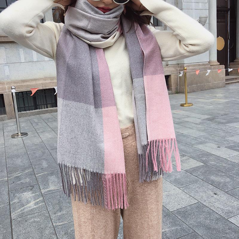 Осенне-зимний новый шарф женский утолщенный искусственный кашемир универсальный студенческий шаль длинный клетчатый шарф