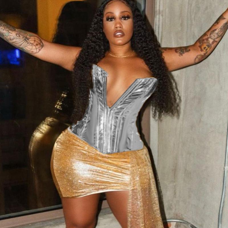 Women's Sexy Shiny Leather Slim-fit Top