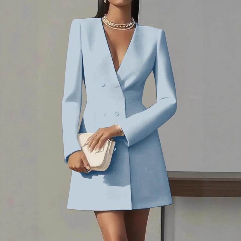 Women's V Neck Long Sleeve Blazer Mini Dress Slim Fit Elegant Office Dress