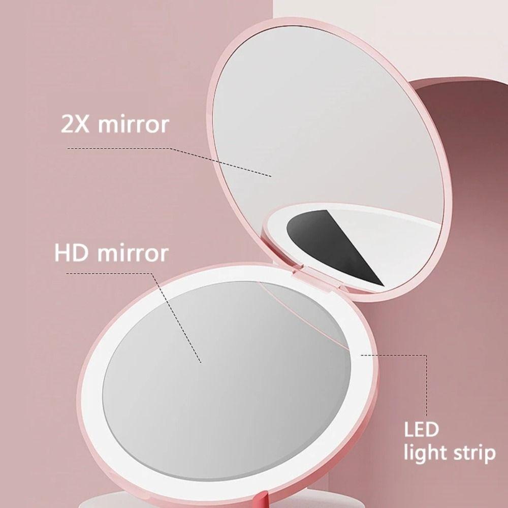Round Fashion with USB Charge Led Light Cosmetics Tool 2X Magnifying Mirror Luminous Makeup Mirror