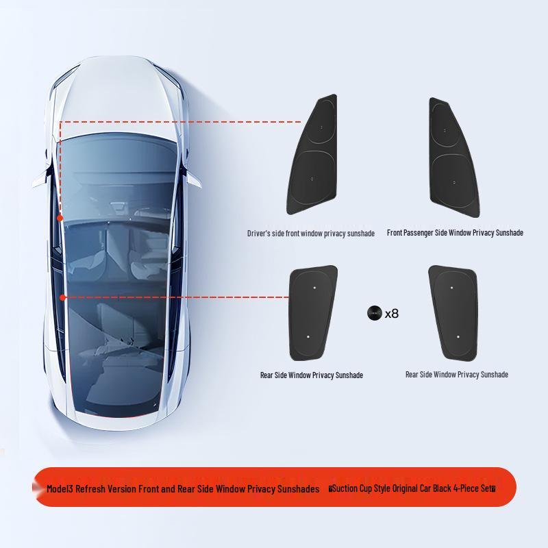 Tesla Model 3/Y Camping Privacy Sunshade with Suction Cups - Opaque, Anti-Peeping Side Panel