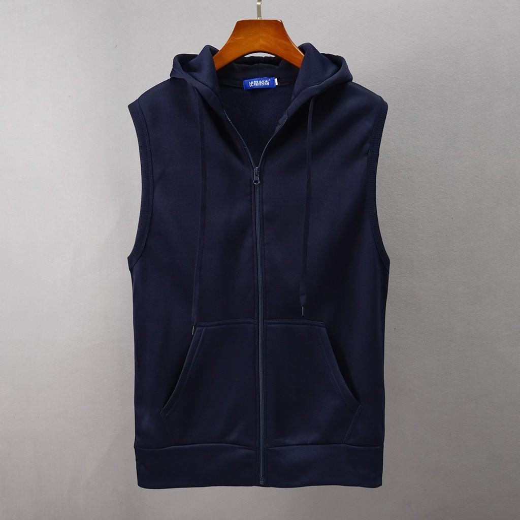 Mens Summer Casual Cotton Hoodie Vest With Sleeveless Design For Lounge And Sports Use
