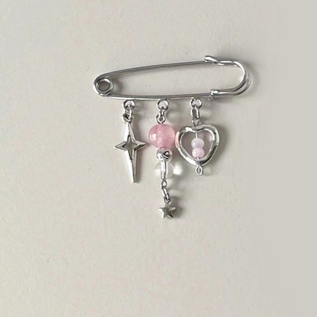 Beaded Lapel Pin with Chain Style Fashionable Women Brooch Handcrafted Breastpin Accessory Backpacks and Clothing Charm