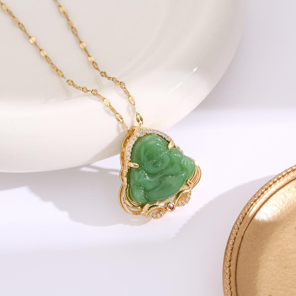Подарок для друзей, женская имитация нефрита, кулон Будды, удача, аксессуары для повседневной носки, ретро, 1 шт., ожерелье, аксессуары