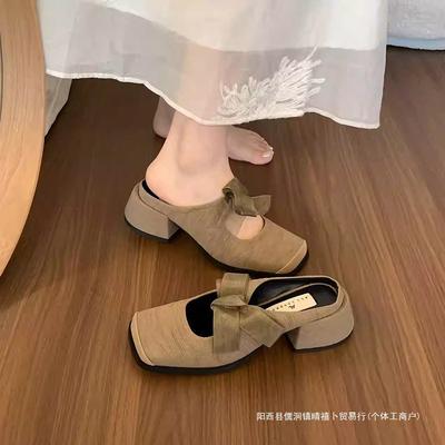 Французские туфли-мешки на высоком каблуке и полутуфли для женщин, летние модели 2025 года с юбками, толстыми каблуками и босоножками Мэри Джейн.