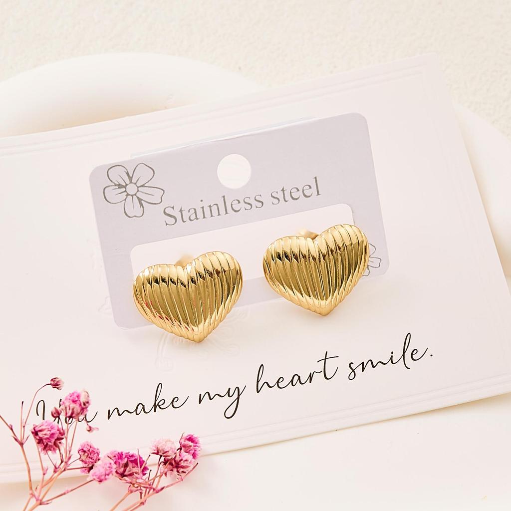 Геометрические полосатые серьги-гвоздики в форме сердца из нержавеющей стали для женщин