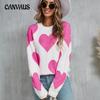 Winter Women's Sweater Love Valentine's Day Pullover Large Peach Heart Color Clash Sweater
