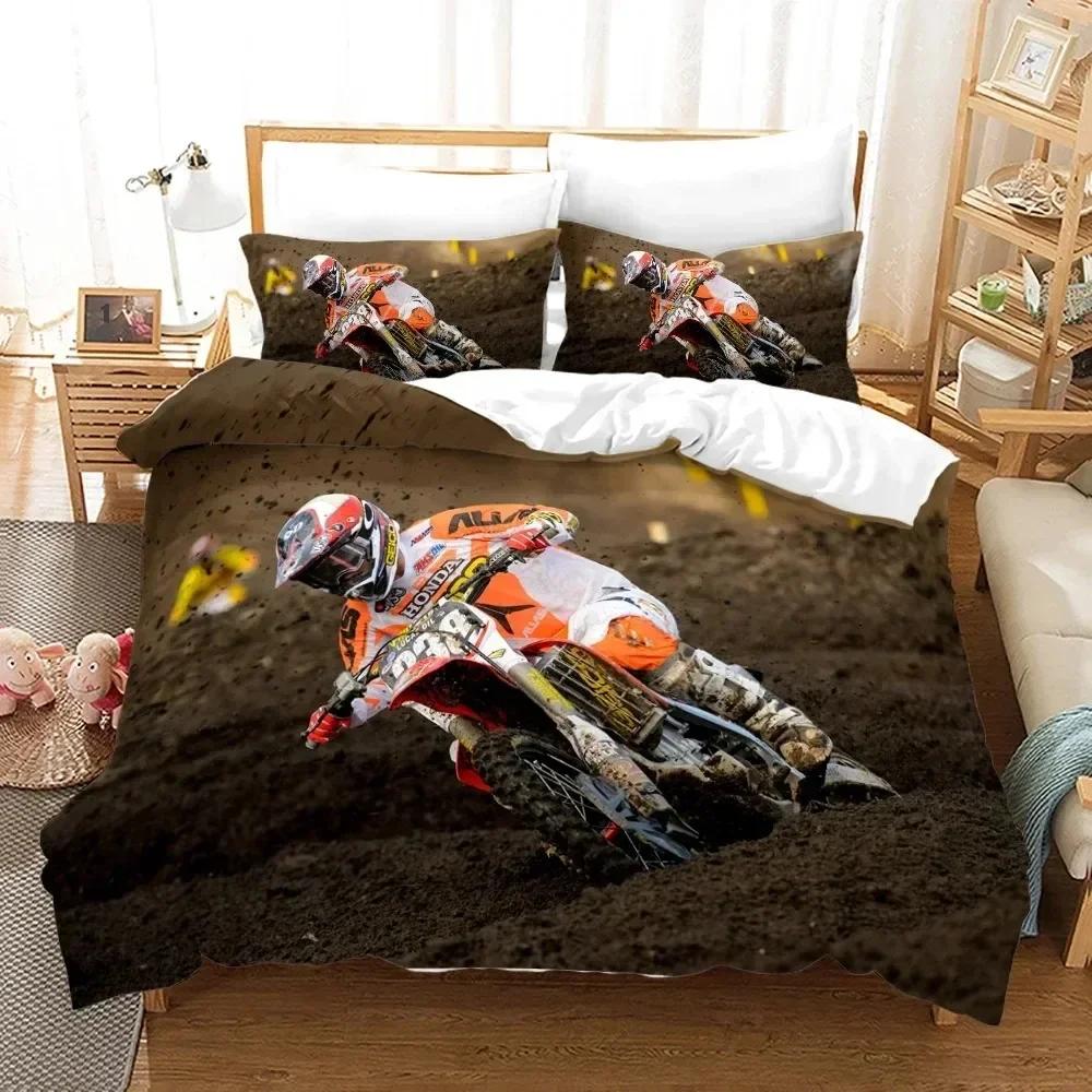 Dirt Bike Motorcycle Rider Comfortable Duvet Quilt Cover Pillowcase Bedding Set Children Bedroom Decoration Home Textile