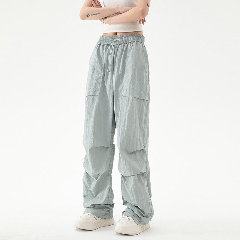 2024 Американские женские брюки карго парашюты с высокой талией: Осенний ветрозащитный плащ прямого кроя для повседневной носки, спорта и пеших прогулок