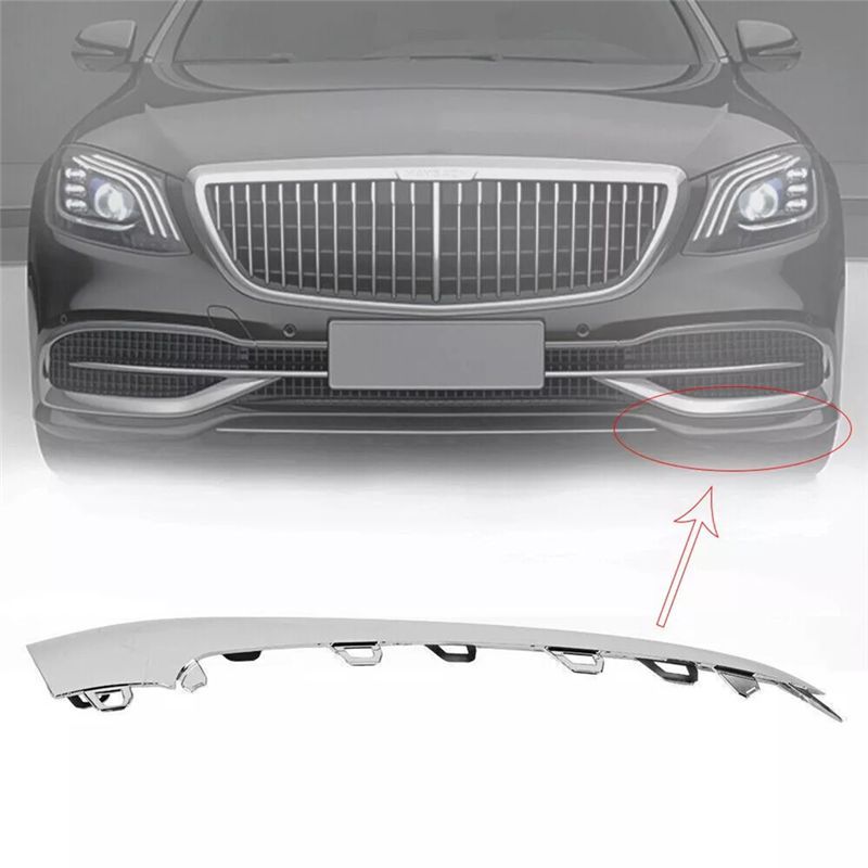 N61R-1Pair Front Bumper Bright Strip Lip Trim Chrome Molding For Mercedes W222 S450/560 2018- A2228857700,A2228857800