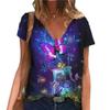 Футболки с V-образным вырезом и 3D-принтом, уличные, с короткими рукавами, разноцветные, свободные футболки для женщин