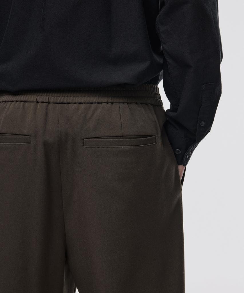 MUSINSA STANDARD One-Pleat Wide Elastic Waist Slacks [Van Dyke Brown]