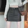 Black A-Line Leather Mini Skirt - High Waist, Slim Fit, Petite, Autumn Wear for Women