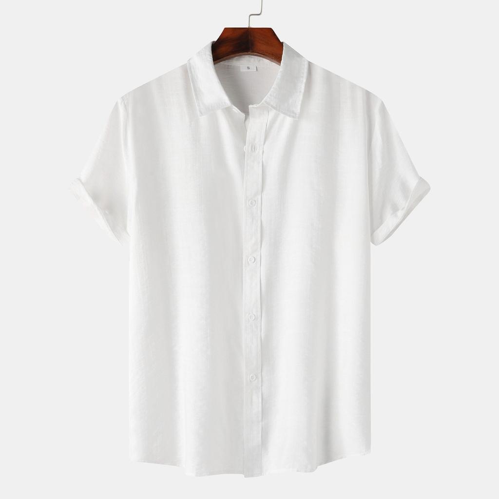 Мужская повседневная однобортная однобортная рубашка с короткими рукавами и однотонным воротником