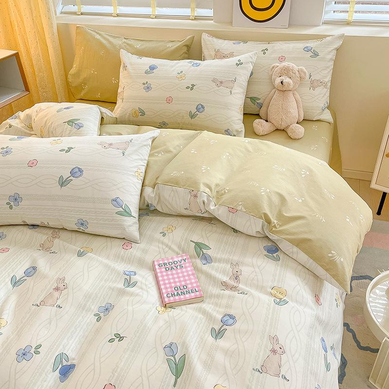 Комплект из четырех предметов из чистого хлопка, счет 60, утолщенное постельное белье из чистого хлопка, комплект из трех предметов, длинноволокнистый хлопок, небольшой свежий пододеяльник, простыня на подгонке.