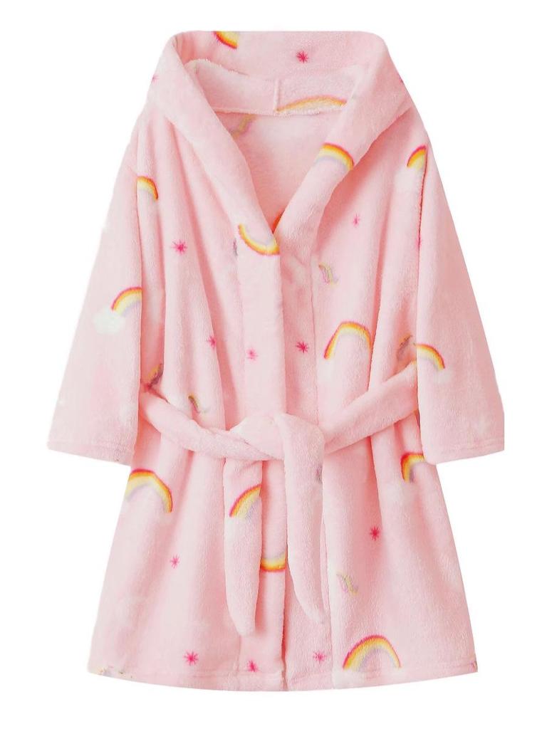 Children's Hooded Rainbow Horse Fleece Bathrobe – Thick, Warm, Autumn/Winter Print