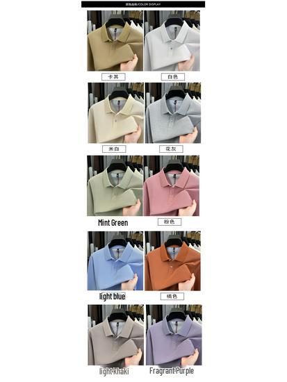 Мужская однотонная хлопковая рубашка-поло - Повседневный топ с длинным рукавом