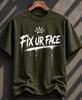 Футболка Fix Ur Face Graffiti Streetwear, Футболка с типографикой Urban Drip, Графическая футболка с острым дизайном, Модная оверсайз футболка в уличном стиле, Подарок