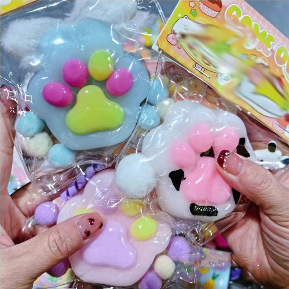 Plush Ball Cartoon Fidget Toy Sensory Toy Pinch Decompression Toy Cute Cat Paw Squeeze Toy Kid