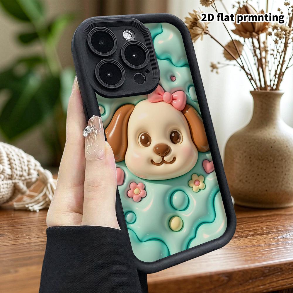 Чехол для телефона: 2D плоский дизайн, подходящий для защитного чехла iPhone 18 17 16 15 14 13 Pro, щенок с бантом, идеальный рождественский и хэллоуинский подарок