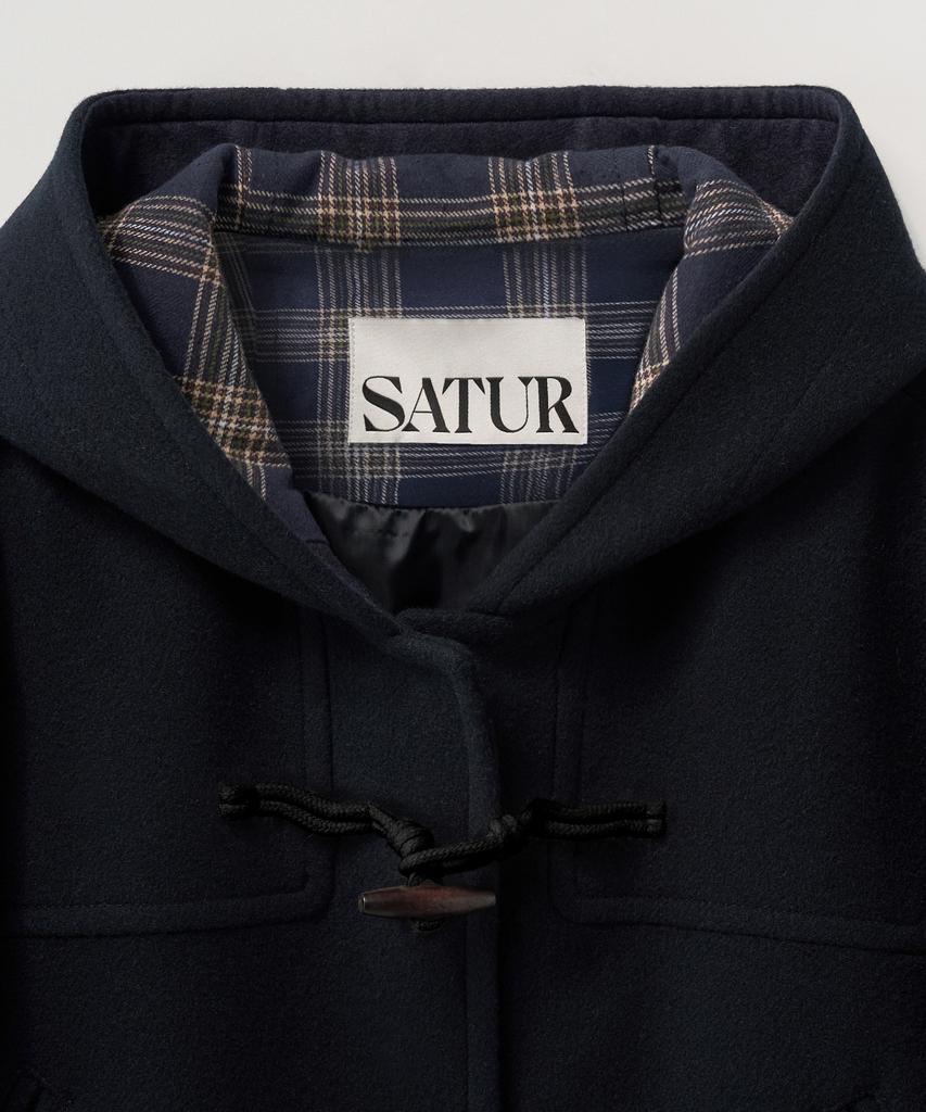 Satur (W) Hooded Wool Blend Duffle Half Coat Navy