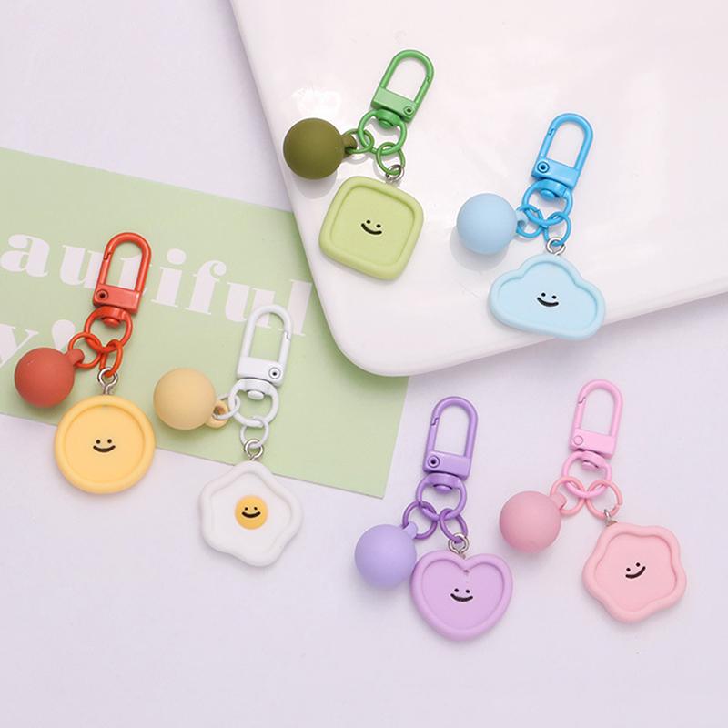 Cute Smiling Face Resin Keychain Heart Flower Cloud Bag Pendant DIY Accessories Candy Color Key Chains Decoration Jewelry