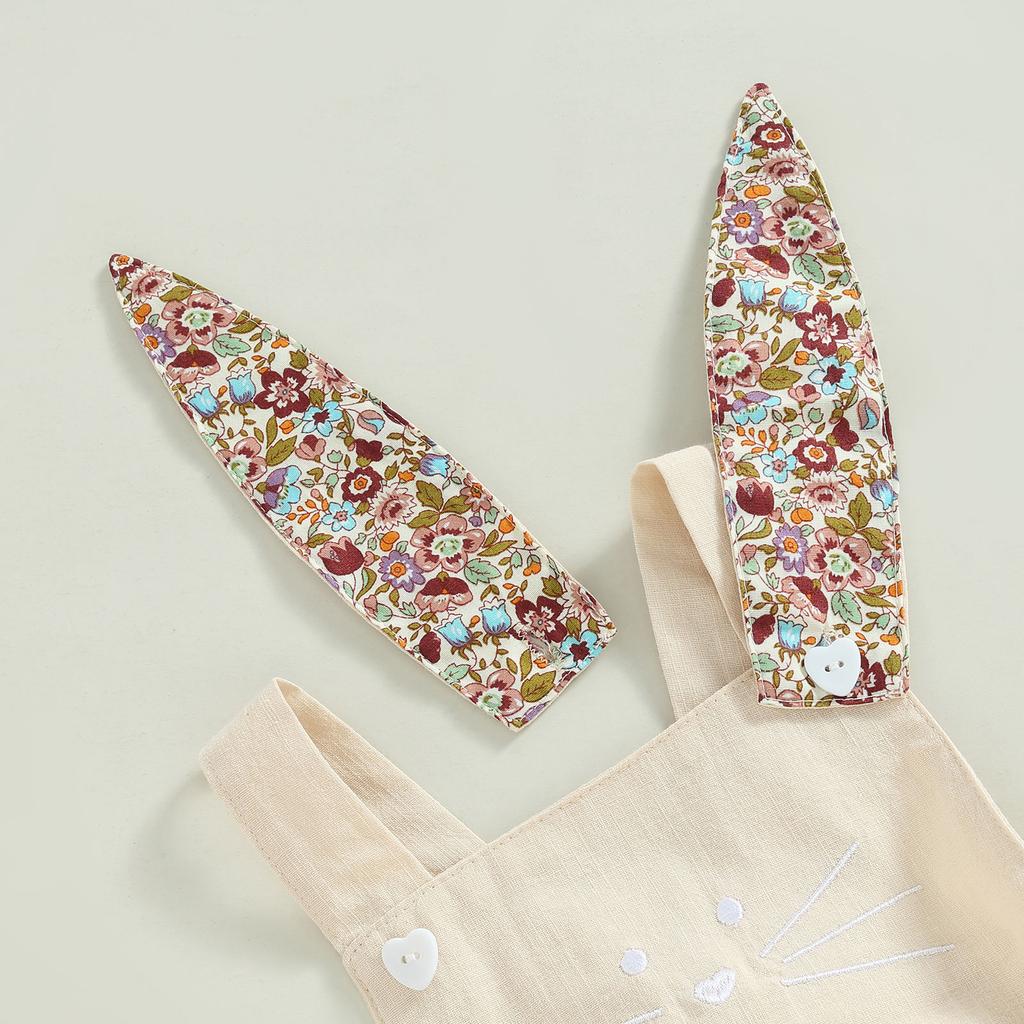 Летний повседневный комбинезон для маленьких девочек без рукавов с цветочным принтом и заячьими ушками, комбинезон с мультяшной шапкой