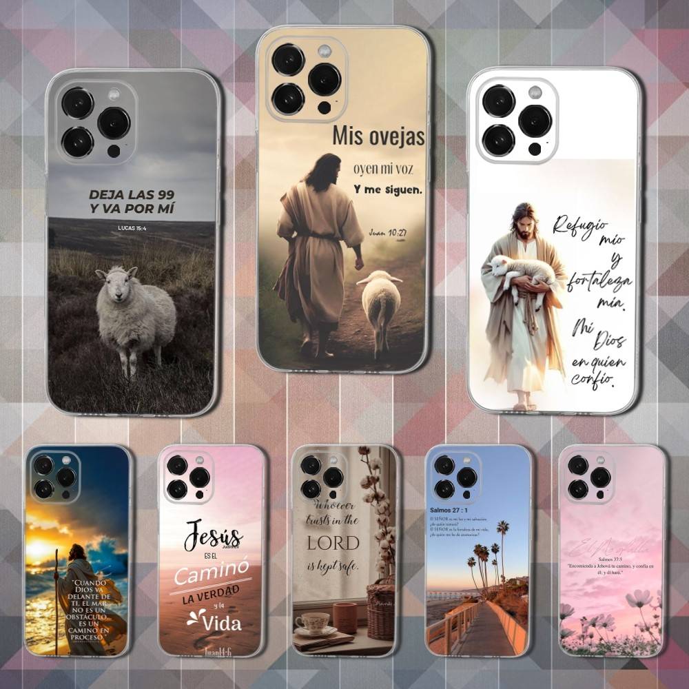 Иисус Библейский стих Испанский Телефон Для iPhone 14,13,12,11,17,16,15,Pro,X,XS,XR,SE,Max,Plus,Mini Прозрачный Мягкий Чехол