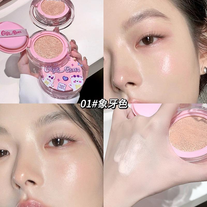 Gege bear Hydrating Concealer Cushion Foundation, Lightweight Natural Dewy Finish, Brightening Long-lasting Flawless Makeup, Moisturizing No Caking
