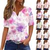 Жен. Футболка С принтом Пуговицы С короткими рукавами Повседневные Выходные Мода Классический Классический V-образный вырез Обычный Топ