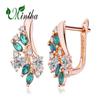 MINTHA Clip Earrings Trendy Rose Gold Color Wedding Daily Fashion Jewelry Green Cubic Zirconia Earrings For Women Bridal Earrings