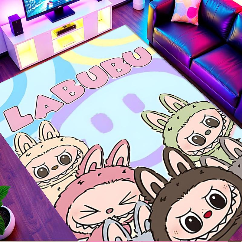Labubu Print Rug, Washable Floor Carpet, For Entryway Dorm Laundry Room Office Study, Home Decor Birthday Christmas Gift
