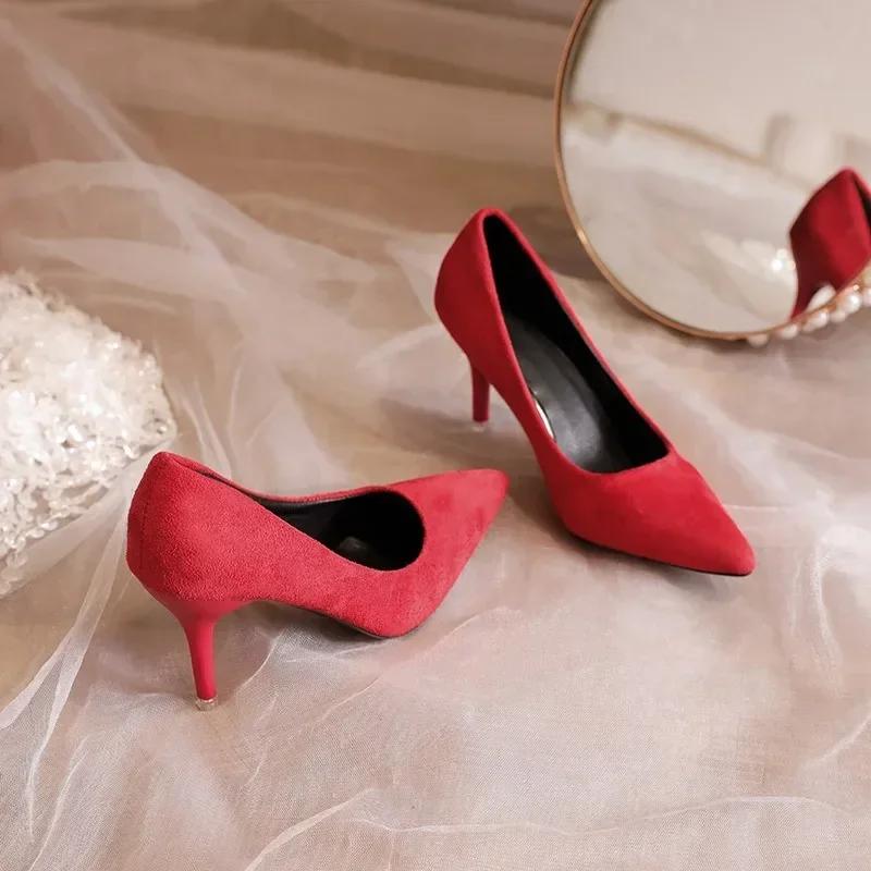 New Women Pumps Suede High Heels Shoes Fashion Office Shoes Stiletto Party Shoes Female Comfort Women Heels