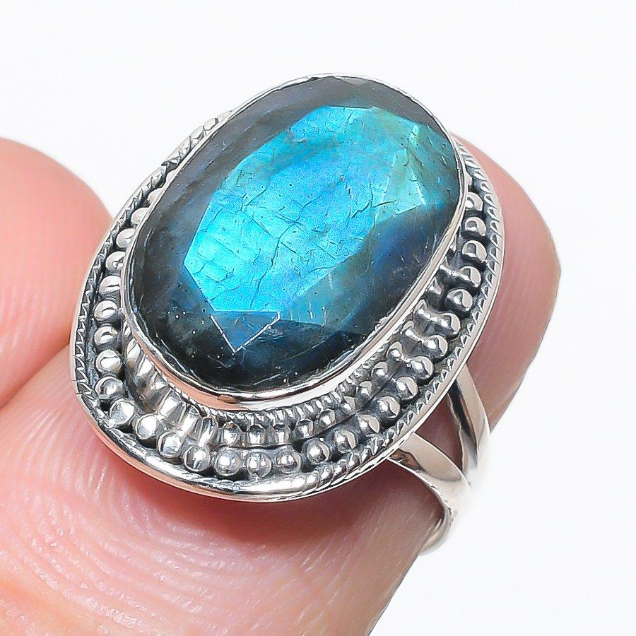Натуральный драгоценный камень лабрадорит, ручная работа, ювелирное кольцо из чистого серебра 925 пробы, размер 6 L4P86