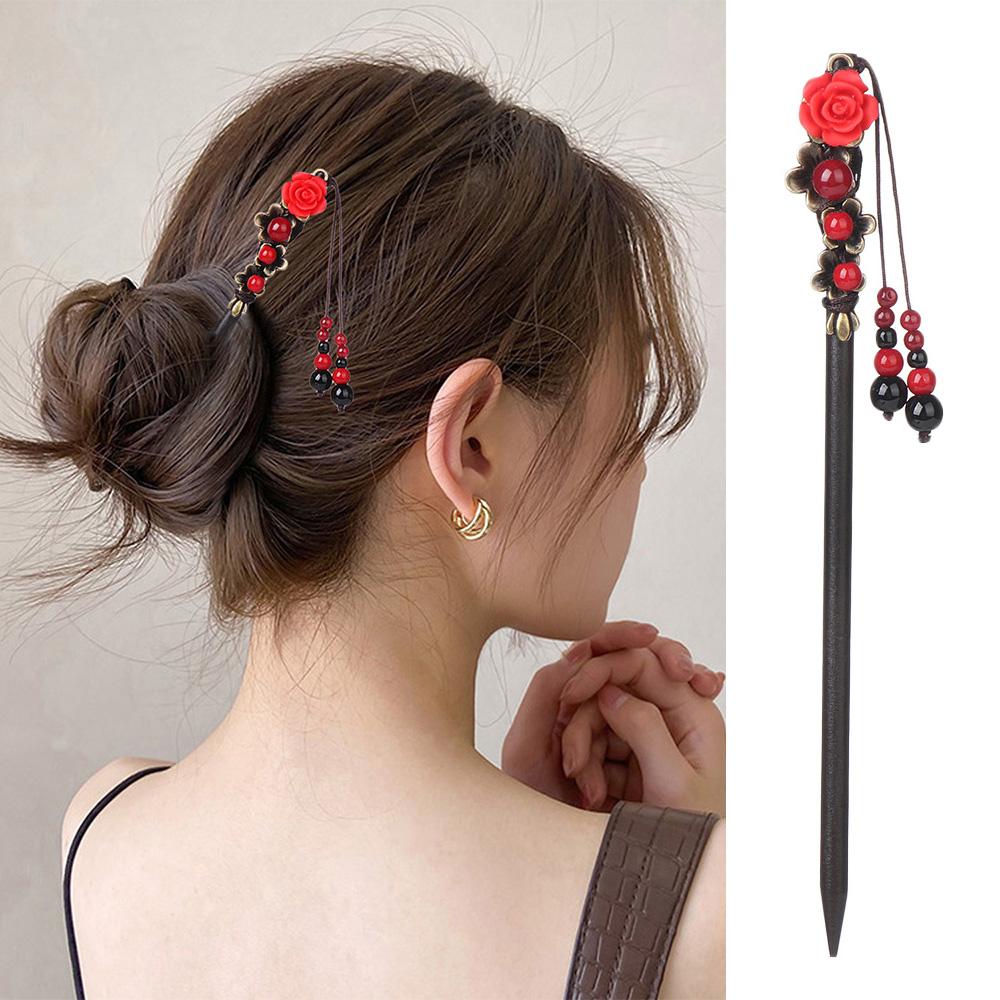 2 шт., деревянные винтажные заколки для волос с кисточками для девочек, палочки для еды, китайские палочки для волос