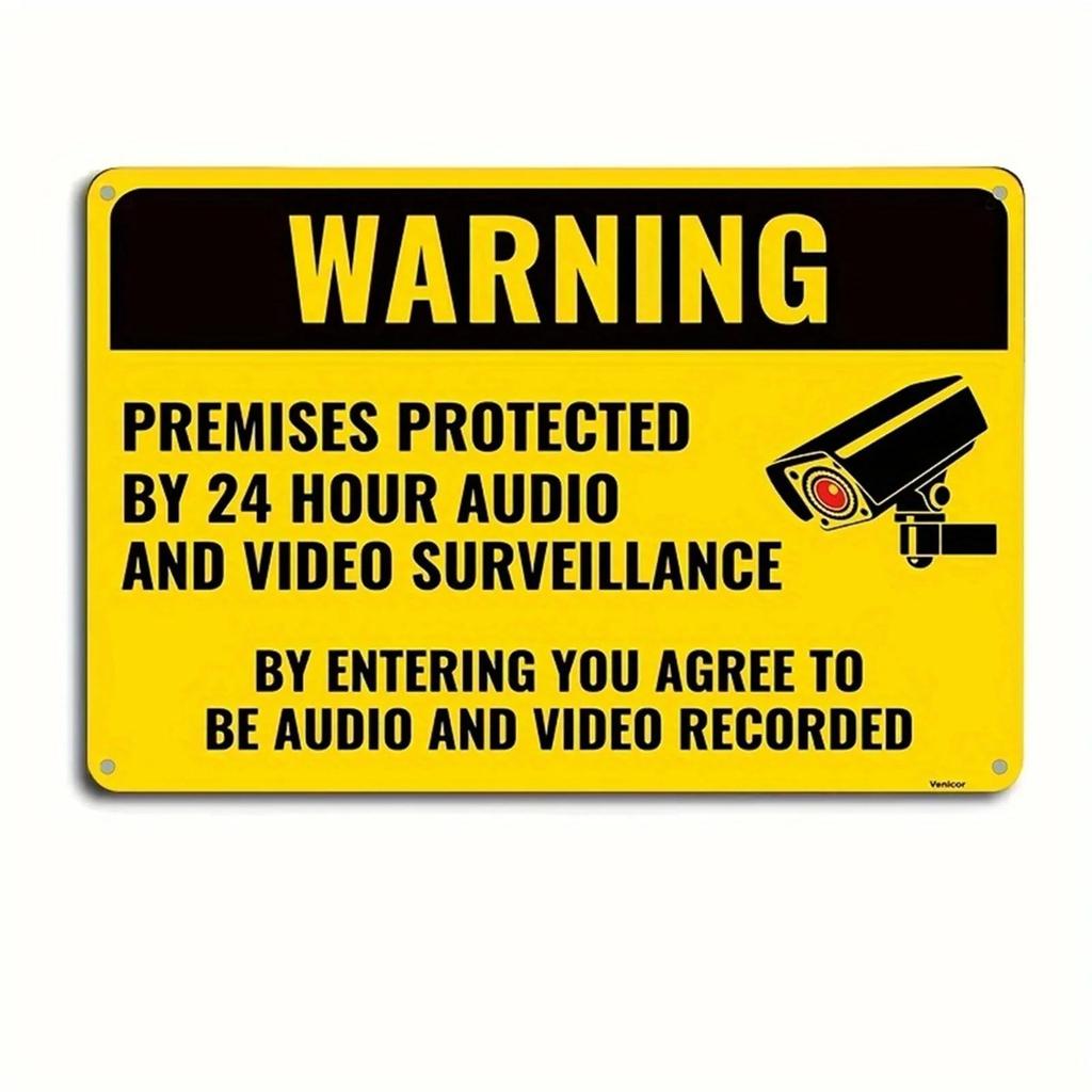 24-hour Video Surveillance Metal Sign Plaque Security Warning Decorative Plates For Outdoors Man Cave Hotel Home Wall Decor