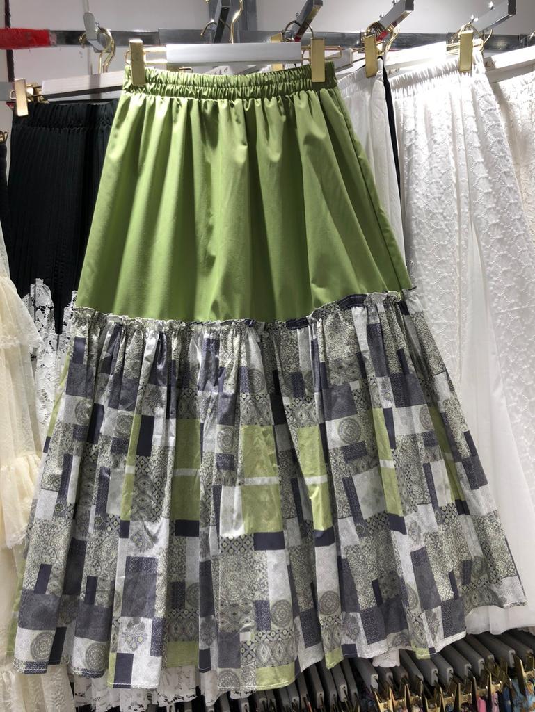 2025 весна и лето новая японская ретро юбка с контрастными цветами универсальная А-образная юбка, тонкая ретро этническая юбка средней и длинной длины