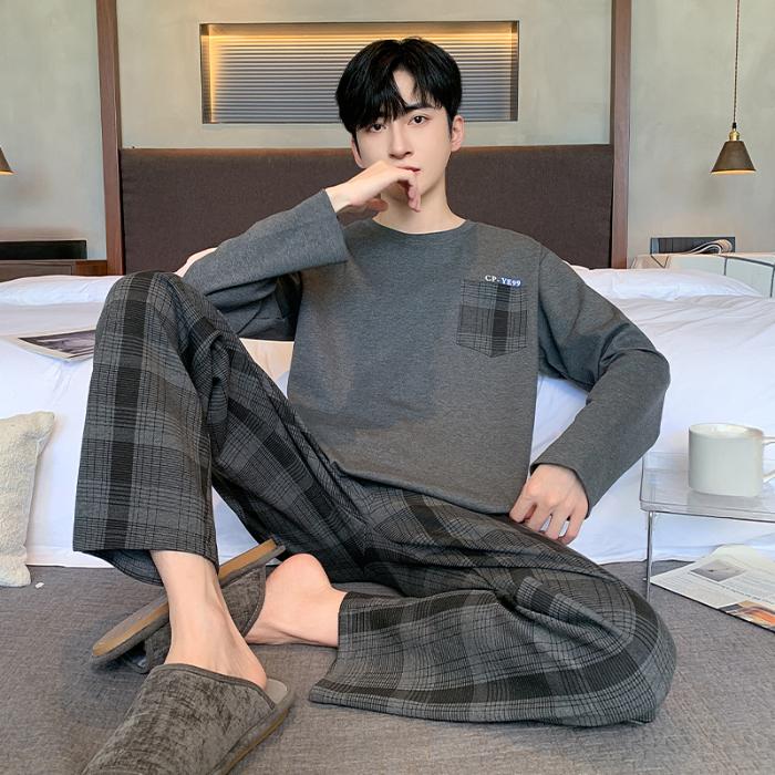 Пижамный комплект для мужчин в полоску размера плюс 5XL 6XL, весна-осень, хлопковая пижама для мальчиков, ночная рубашка с длинным рукавом, домашняя одежда, одежда для ношения до 120 кг