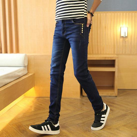 Men's Korean Style Slim Fit Stretch Jeans - Autumn/Spring Solid Color