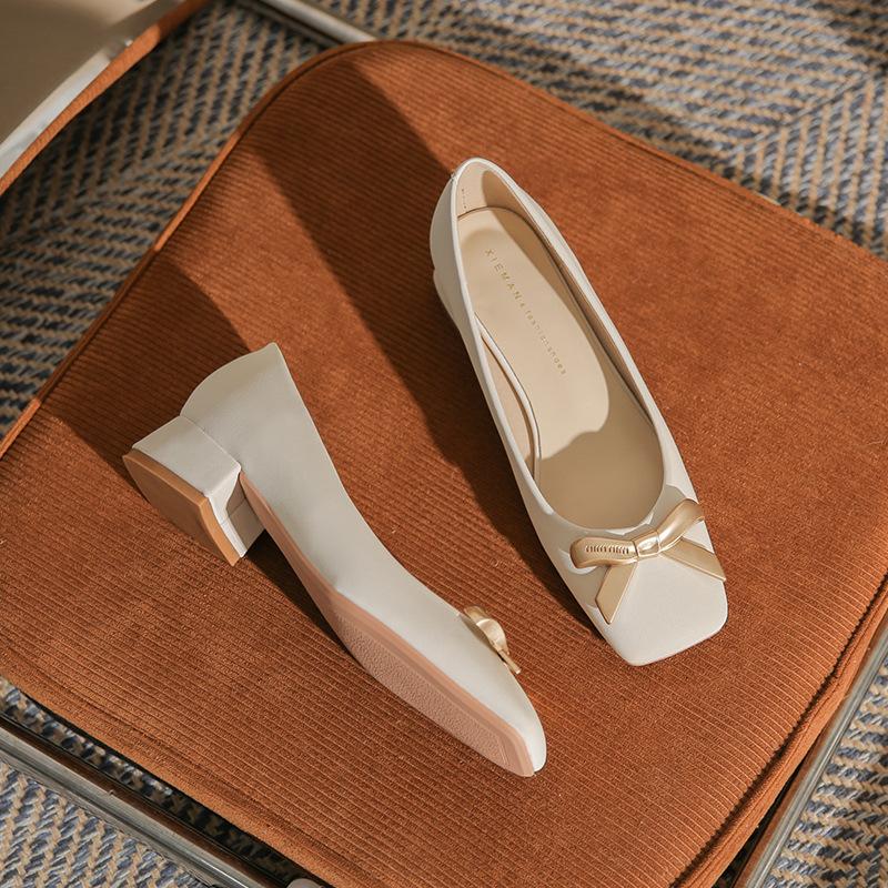 Туфли женские повседневные на толстом каблуке с квадратным носком, темпераментные, с бантом, на высоком каблуке, универсальные, на среднем каблуке, удобные